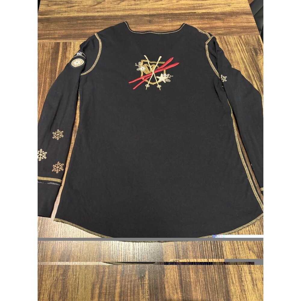 Alp N Rock Vail Henley Long Sleeve Black Embroidered Ski Shirt Women's Size XL